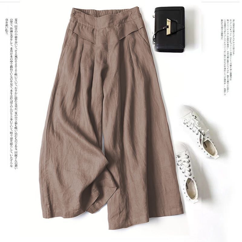 Loose Cotton And Linen Culottes For Women Summer 2025 Thin High-Waisted Artistic Versatile Nine-Point Wide-Leg Pants - Image 2